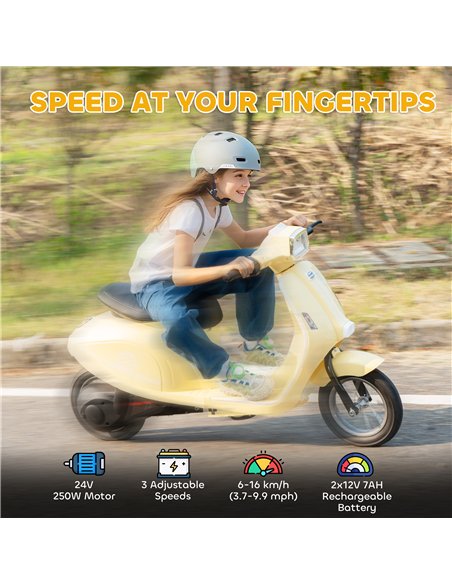 AIYAPLAY 24V Kids Electric Motorbike, Ride on Motorcycle with Manual Throttle, Brakes and LED Lights for Ages 8-12 Years, Beige - pic 175446 | FastDaddyshop