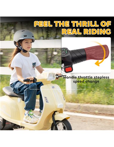 AIYAPLAY 24V Kids Electric Motorbike, Ride on Motorcycle with Manual Throttle, Brakes and LED Lights for Ages 8-12 Years, Beige