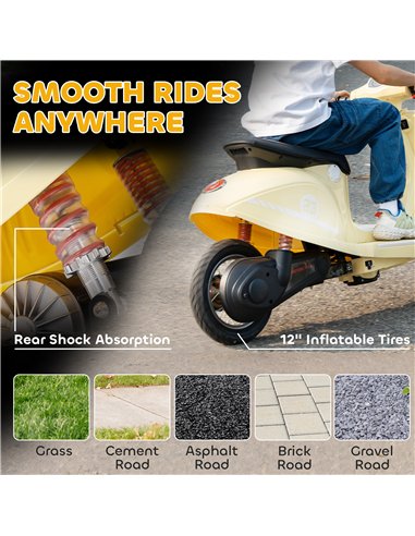 AIYAPLAY 24V Kids Electric Motorbike, Ride on Motorcycle with Manual Throttle, Brakes and LED Lights for Ages 8-12 Years, Beige