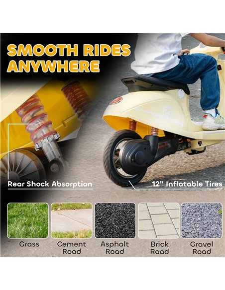 AIYAPLAY 24V Kids Electric Motorbike, Ride on Motorcycle with Manual Throttle, Brakes and LED Lights for Ages 8-12 Years, Beige - pic 175448 | FastDaddyshop
