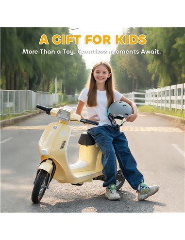 AIYAPLAY 24V Kids Electric Motorbike, Ride on Motorcycle with Manual Throttle, Brakes and LED Lights for Ages 8-12 Years, Beige