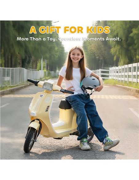 AIYAPLAY 24V Kids Electric Motorbike, Ride on Motorcycle with Manual Throttle, Brakes and LED Lights for Ages 8-12 Years, Beige - pic 175449 | FastDaddyshop