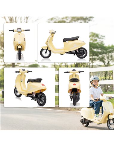AIYAPLAY 24V Kids Electric Motorbike, Ride on Motorcycle with Manual Throttle, Brakes and LED Lights for Ages 8-12 Years, Beige
