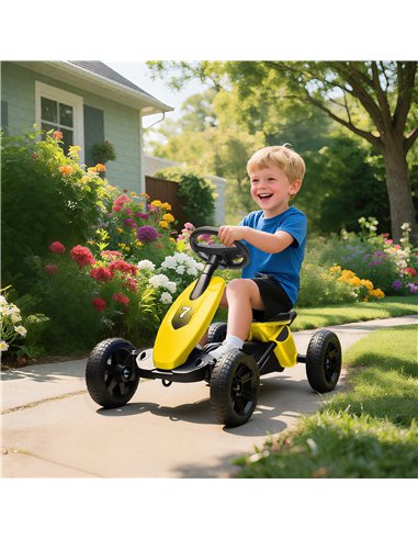 AIYAPLAY Pedal Go Kart for Kids 2-5 Years, with Silent EVA Wheels, Metal Frame, Yellow