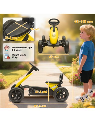 AIYAPLAY Pedal Go Kart for Kids 2-5 Years, with Silent EVA Wheels, Metal Frame, Yellow