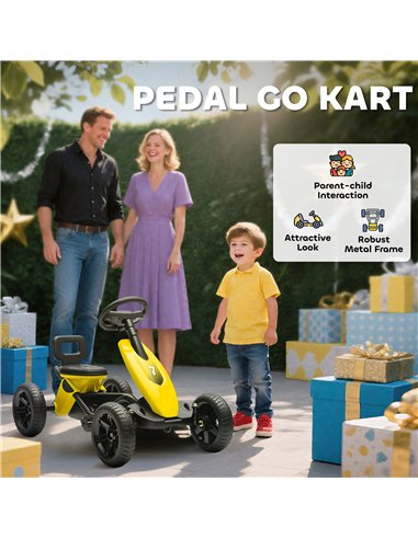 AIYAPLAY Pedal Go Kart for Kids 2-5 Years, with Silent EVA Wheels, Metal Frame, Yellow