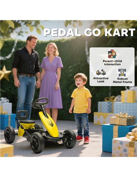 AIYAPLAY Pedal Go Kart for Kids 2-5 Years, with Silent EVA Wheels, Metal Frame, Yellow - pic 175464 | FastDaddyshop