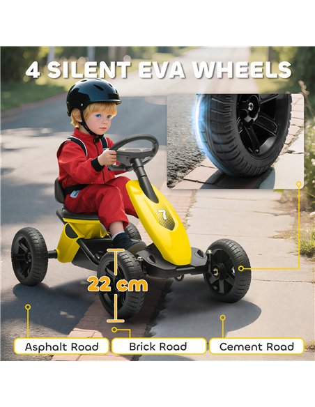 AIYAPLAY Pedal Go Kart for Kids 2-5 Years, with Silent EVA Wheels, Metal Frame, Yellow - pic 175465 | FastDaddyshop