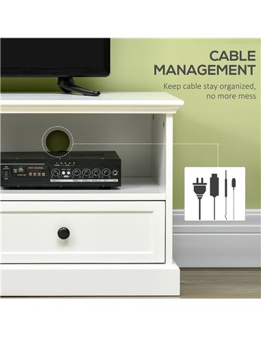 HOMCOM Modern TV Unit Cabinet for TVs up to 45 Inches, TV Stand with Drawers, Open Shelves, Cable Holes for Living Room, White