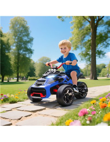 AIYAPLAY 12V Kids Electric Ride On Car with 3 Wheeler, MP3 Player, Horn, 2 Speeds, LED Lights for Boys & Girls Ages 3-8, Blue