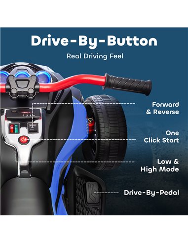 AIYAPLAY 12V Kids Electric Ride On Car with 3 Wheeler, MP3 Player, Horn, 2 Speeds, LED Lights for Boys & Girls Ages 3-8, Blue