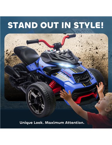 AIYAPLAY 12V Kids Electric Ride On Car with 3 Wheeler, MP3 Player, Horn, 2 Speeds, LED Lights for Boys & Girls Ages 3-8, Blue