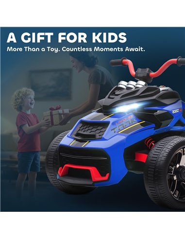 AIYAPLAY 12V Kids Electric Ride On Car with 3 Wheeler, MP3 Player, Horn, 2 Speeds, LED Lights for Boys & Girls Ages 3-8, Blue