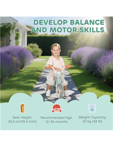 AIYAPLAY Toddler Balance Bike with No Pedal, 3 Silence Wheels for 12-36 Months Boys and Girls, Indoor Outdoor, Green