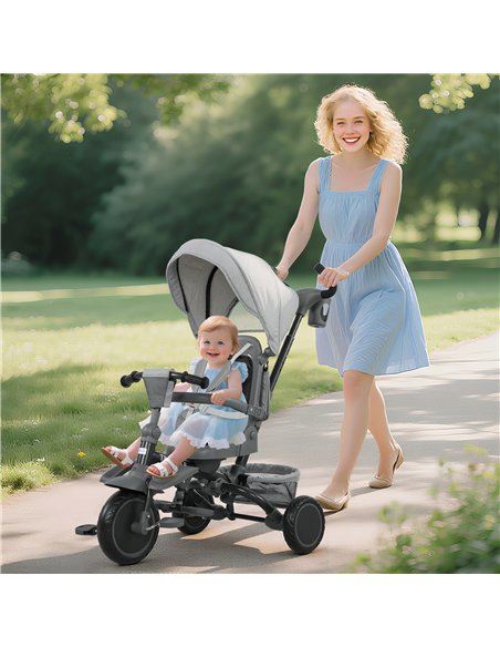 AIYAPLAY 6 in 1 Foldable Kids Trike with Adjustable Parent Handle & Canopy for Ages 1-5, Grey - pic 175498 | FastDaddyshop