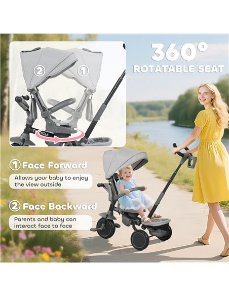 AIYAPLAY 6 in 1 Foldable Kids Trike with Adjustable Parent Handle & Canopy for Ages 1-5, Grey - pic 175501 | FastDaddyshop