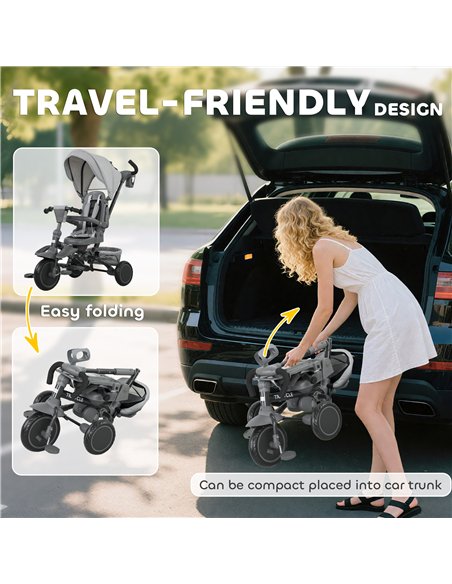 AIYAPLAY 6 in 1 Foldable Kids Trike with Adjustable Parent Handle & Canopy for Ages 1-5, Grey - pic 175504 | FastDaddyshop