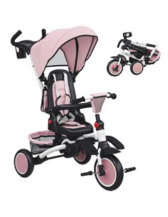 AIYAPLAY 6 in 1 Foldable Kids Trike with Adjustable Parent Handle & Canopy for Ages 1-5, Pink