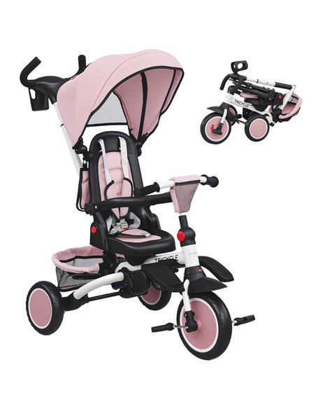 AIYAPLAY 6 in 1 Foldable Kids Trike with Adjustable Parent Handle & Canopy for Ages 1-5, Pink - pic 175506 | FastDaddyshop