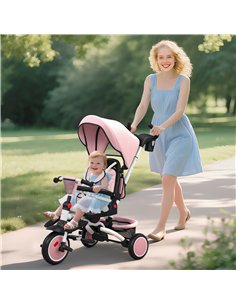 AIYAPLAY 6 in 1 Foldable Kids Trike with Adjustable Parent Handle & Canopy for Ages 1-5, Pink 2