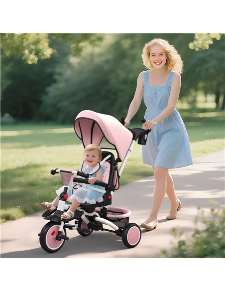 AIYAPLAY 6 in 1 Foldable Kids Trike with Adjustable Parent Handle & Canopy for Ages 1-5, Pink - pic 175507 | FastDaddyshop