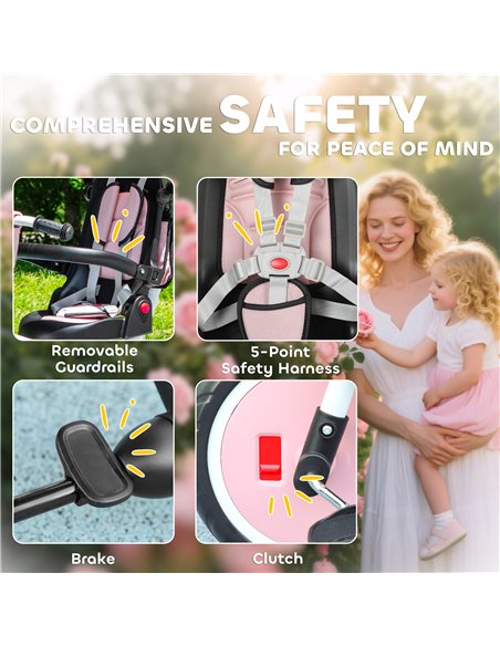 AIYAPLAY 6 in 1 Foldable Kids Trike with Adjustable Parent Handle & Canopy for Ages 1-5, Pink - pic 175512 | FastDaddyshop