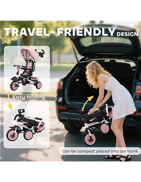 AIYAPLAY 6 in 1 Foldable Kids Trike with Adjustable Parent Handle & Canopy for Ages 1-5, Pink - pic 175513 | FastDaddyshop