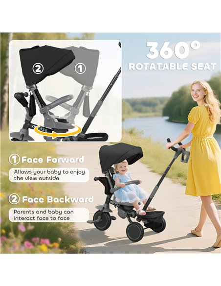 AIYAPLAY 6 in 1 Foldable Kids Trike with Adjustable Parent Handle & Canopy for Ages 1-5, Black - pic 175519 | FastDaddyshop