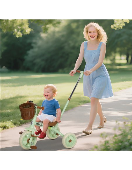 AIYAPLAY 2-In-1 Toddler Trike for 2-5 Years Old, 3 Wheel Bike with Adjustable Parent Handle, Basket for Boys and Girls, Green - pic 175525 | FastDaddyshop