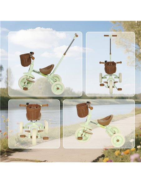AIYAPLAY 2-In-1 Toddler Trike for 2-5 Years Old, 3 Wheel Bike with Adjustable Parent Handle, Basket for Boys and Girls, Green - pic 175531 | FastDaddyshop