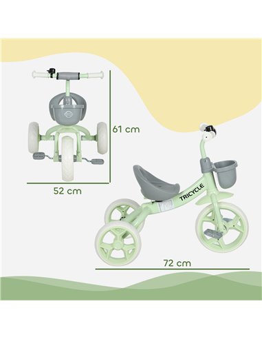 AIYAPLAY Kids Trike, Toddler Tricycle with Front Basket and EVA Wheels for Ages 2-5 Years, Indoor Outdoor for Boys Girls, Green