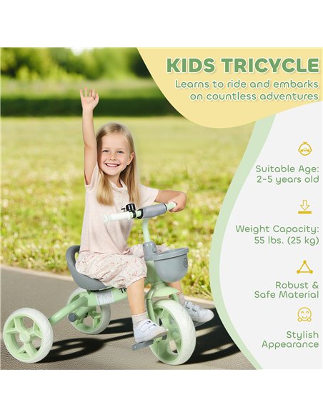 AIYAPLAY Kids Trike, Toddler Tricycle with Front Basket and EVA Wheels for Ages 2-5 Years, Indoor Outdoor for Boys Girls, Green - pic 175536 | FastDaddyshop