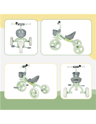 AIYAPLAY Kids Trike, Toddler Tricycle with Front Basket and EVA Wheels for Ages 2-5 Years, Indoor Outdoor for Boys Girls, Green