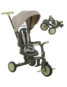 AIYAPLAY 5 in 1 Kids Trike with Adjustable Backrest, Toddler Tricycle with Push Handlebar, Adjustable Backrest, Dark Green