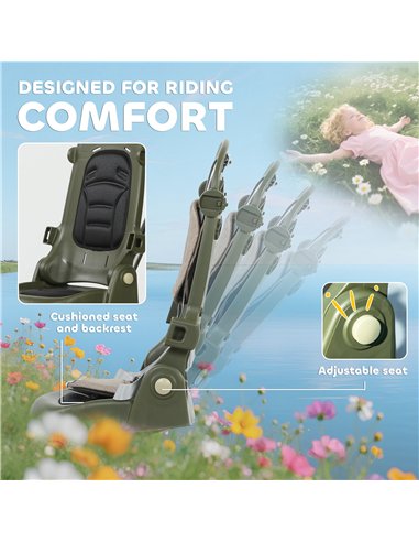 AIYAPLAY 5 in 1 Kids Trike with Adjustable Backrest, Toddler Tricycle with Push Handlebar, Adjustable Backrest, Dark Green