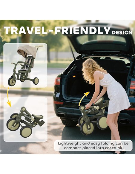 AIYAPLAY 5 in 1 Kids Trike with Adjustable Backrest, Toddler Tricycle with Push Handlebar, Adjustable Backrest, Dark Green - pic 175549 | FastDaddyshop