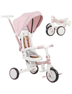 AIYAPLAY 5 in 1 Kids Trike with Adjustable Backrest, Toddler Tricycle with Push Handlebar, Adjustable Backrest, Pink