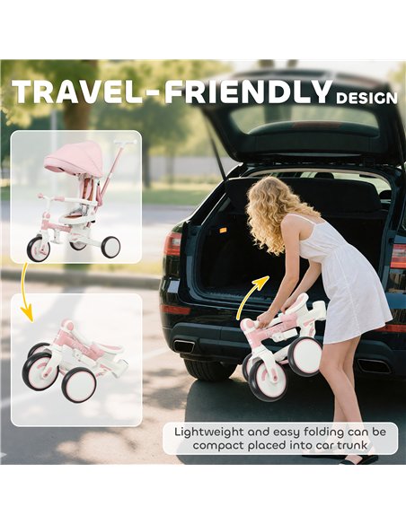 AIYAPLAY 5 in 1 Kids Trike with Adjustable Backrest, Toddler Tricycle with Push Handlebar, Adjustable Backrest, Pink - pic 175558 | FastDaddyshop