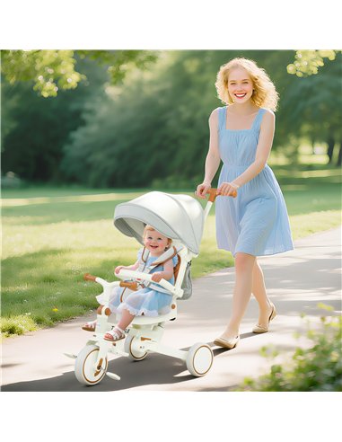 AIYAPLAY 5 in 1 Kids Trike with Adjustable Backrest, Toddler Tricycle with Push Handlebar, Adjustable Backrest, Pink