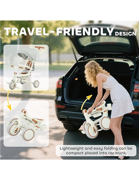 AIYAPLAY 5 in 1 Kids Trike with Adjustable Backrest, Toddler Tricycle with Push Handlebar, Adjustable Backrest, Pink - pic 175567 | FastDaddyshop