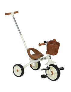 AIYAPLAY 2-In-1 Toddler Trike for 2-5 Years Old, 3 Wheel Bike with Adjustable Parent Handle, Basket for Boys and Girls, White