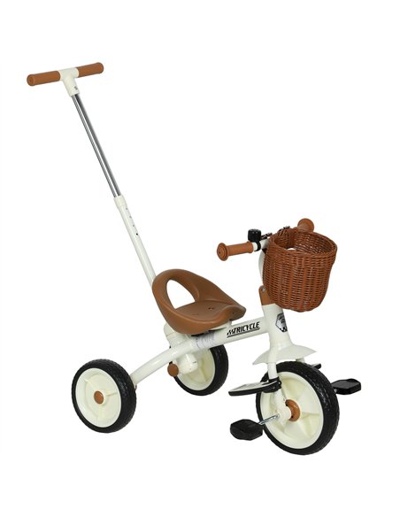 AIYAPLAY 2-In-1 Toddler Trike for 2-5 Years Old, 3 Wheel Bike with Adjustable Parent Handle, Basket for Boys and Girls, White - pic 175569 | FastDaddyshop