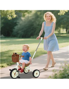 AIYAPLAY 2-In-1 Toddler Trike for 2-5 Years Old, 3 Wheel Bike with Adjustable Parent Handle, Basket for Boys and Girls, White 2