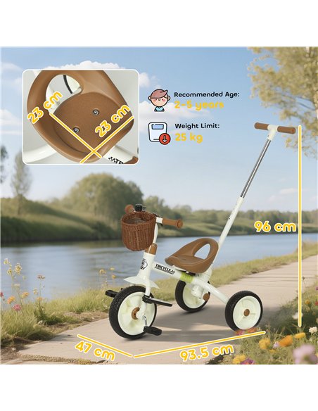 AIYAPLAY 2-In-1 Toddler Trike for 2-5 Years Old, 3 Wheel Bike with Adjustable Parent Handle, Basket for Boys and Girls, White - pic 175571 | FastDaddyshop