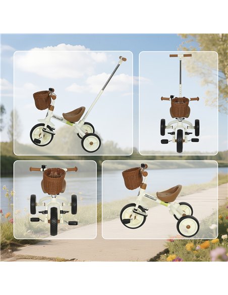 AIYAPLAY 2-In-1 Toddler Trike for 2-5 Years Old, 3 Wheel Bike with Adjustable Parent Handle, Basket for Boys and Girls, White - pic 175576 | FastDaddyshop