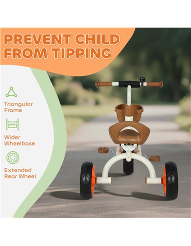 AIYAPLAY Kids Trike, Toddler Tricycle with Front Basket and EVA Wheels for Ages 2-5 Years, Indoor Outdoor for Boys Girls, Orange
