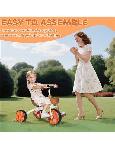 AIYAPLAY Kids Trike, Toddler Tricycle with Front Basket and EVA Wheels for Ages 2-5 Years, Indoor Outdoor for Boys Girls, Orange