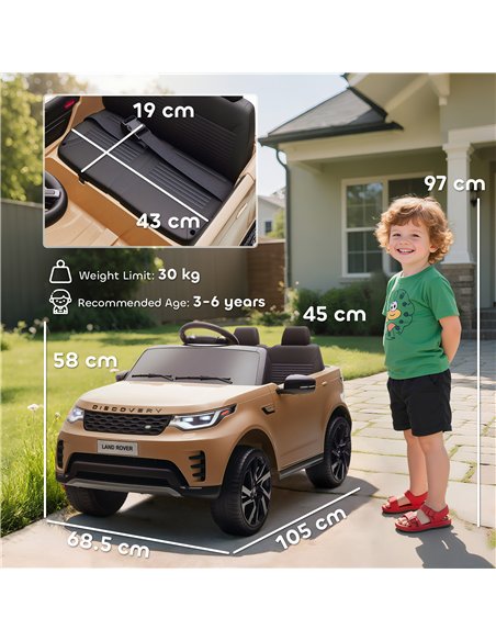 AIYAPLAY Land Rover Discovery Licensed 12V Kids Electric Car with Remote, 4 Wheel Suspension, Slow Start, Lights, Music, Khaki - pic 175589 | FastDaddyshop