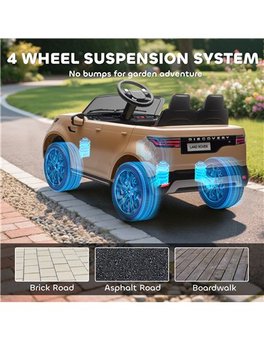 AIYAPLAY Land Rover Discovery Licensed 12V Kids Electric Car with Remote, 4 Wheel Suspension, Slow Start, Lights, Music, Khaki
