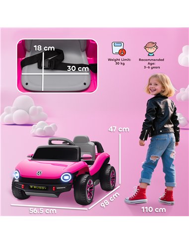 AIYAPLAY Volkswagen Licensed Kids Electric Car with Remote Control for Ages 3-6 Years, Pink